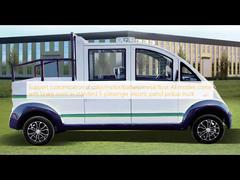 Renk/motor/pil/metal zemin özelleştirmesini destekleyin. Tüm modeller standart olarak fren destekli 5 yolcu kapasiteli elektrikli devriye kamyoneti olarak gelir